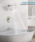 4-Way Tub and Shower Faucet Set With Rough-In Valve Included, 9-Inch Rain Shower Head, Tub Spout in Brushed Nickel installed