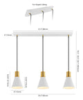 Dimensions diagram of Mid Century Modern Iron LED Pendant Light With Sleek Black Metal Shade for kitchen island and hallway.
