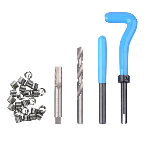 All-In-One 131-Piece SAE Thread Repair Kit with HSS Drill Helicoil Inserts, taps, and tools for 1/4 to 1/2 inch threads.