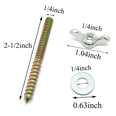 Heavy Duty Galvanized Steel Hanger Bolts With Wing Nuts And Flat Washers Real Deal Hardware Kit 1/4X2 1/2 Inch screws details.