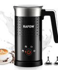 4 In 1 Electric Milk Frother And Warmer With Large 10oz Capacity Delivers Dense Hot Foam Or Light Foam Heats Milk Or Froths Cold Milk For Lattes Cappuccinos Macchiatos And Hot Chocolate With One Button, black with stainless steel top and handle, showing control buttons.
