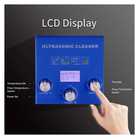 LCD display controls on 10L Ultrasonic Cleaner For Lab And Medical Use Degassing Bath With Adjustable 240W Power Stainless Steel Tank