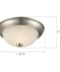 Two Pack Flush Mount Ceiling Lights Satin Nickel With Alabaster Glass Dimmable Two Light Traditional Fixture For Bedroom Hallway Entryway Dining Room Compact 4.75 Inch Height 11.25 Inch Width
