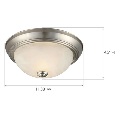 Two Pack Flush Mount Ceiling Lights Satin Nickel With Alabaster Glass Dimmable Two Light Traditional Fixture For Bedroom Hallway Entryway Dining Room Compact 4.75 Inch Height 11.25 Inch Width