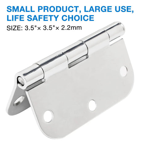 12 Pack 3.5 Inch Door Hinges With Rounded Ends And Polished Chrome Finish, showing chrome hinge with rounded edges.