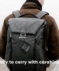 Solid As A Rock Hard Earbud Case With Smooth Pull Zipper And Secure Travel Clip For Your Daily Drivers And Mini Wireless Earbuds Beater Resistant Eva Carry Pouch attached to backpack via carabiner.