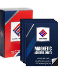Sticky Magnetic Sheets With Adhesive Backing 8.5 X 11 Inches, product packaging and stack of sheets visible