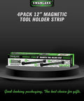 4 Piece 12 Inch Magnetic Tool Holder Set Wall Mount Organizer packaging on display stand