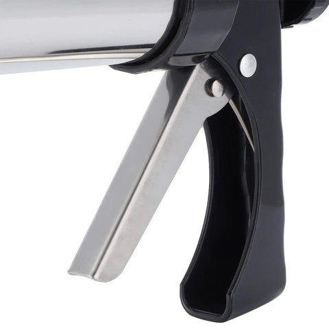 Close-up of handle on Stainless Steel Cookie Press Kit With Pro Grade 13 Cookie Molds And 7 Decorating Nozzles For Cakes And Pastries