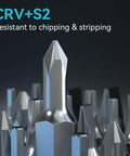 Close-up of 25 In 1 Magnetic Precision Screwdriver Set Compact Mini Repair Kit showing CRV+S2 bits resistant to chipping.