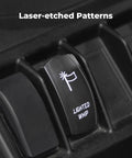 Whip Lights Rocker Switch With Wiring Harness Kit for 12V UTV ATV shown with laser-etched lighted whip icon