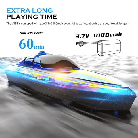 LED RC Boat With Night Light Remote Control Boat For Pools And Lakes 2.4GHz RC Speed Boat with long sailing time indicator