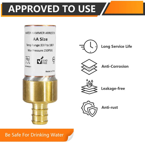 40 Piece One Half Inch PEX Crimp Connection Straight Water Hammer Arrestor Lead Free Brass CUPC Listed NSF Listed