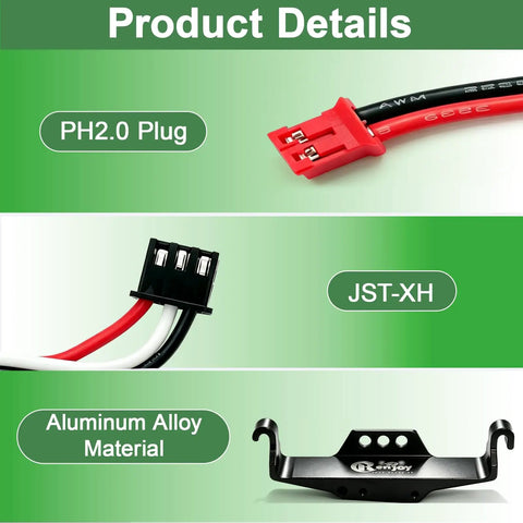 Two Pack 7.4V 360mAh LiPo Battery 2S With PH2.0 Plug And Aluminum Side Plate For RC Cars And Crawlers details