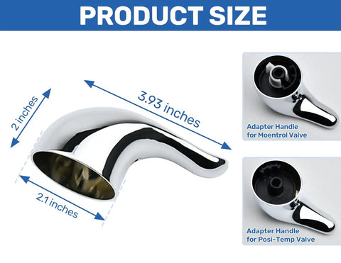 Universal Tub And Shower Lever Handle Replacement For Posi-Temp And Moentrol Valves, Easy Turn Chrome Finish product size shown