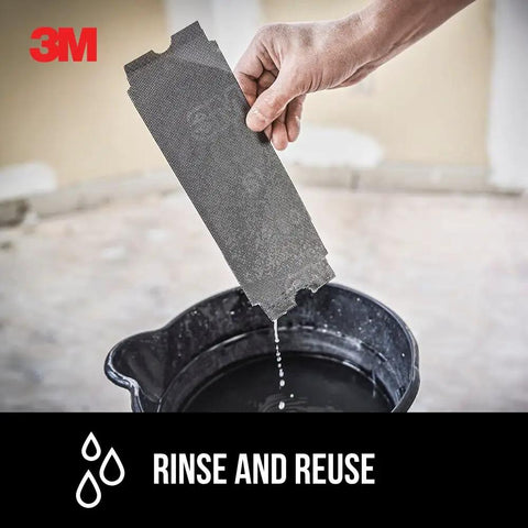 Person rinsing Pro Pak 220 Grit Drywall Sanding Screen in water, showcasing reusability. Pro Pak 220 Grit Drywall Sanding Screens 10 Pack Pre Cut For Hand Or Pole Sander Final Surface Sanding Wet Or Dry Use Cuts Fast Resists Clogging And Tearing Ideal For Joints Patching Plaster.