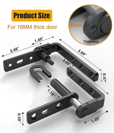Top Shelf Heavy Duty 304 Stainless Steel Double Swing Door Hinges showing product dimensions for 16mm doors, matte black finish.