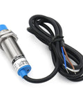 M18 Inductive Proximity Sensor Switch Non Shield Type LJ18A3-8-J/DZ with 8mm sensing range shown with wires and metallic body