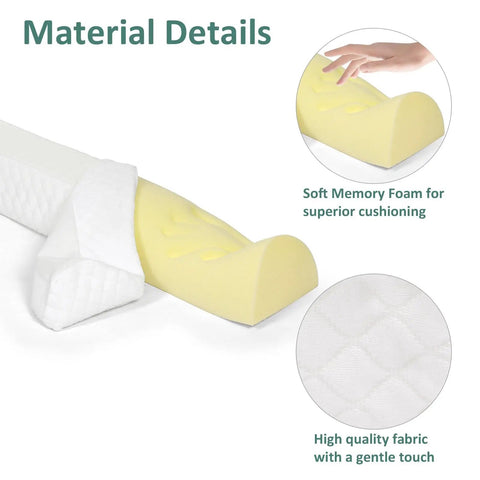 Memory Foam Bed Bumpers Two Pack for Toddlers and Kids Soft Edge Safety Rails material details showing foam and fabric