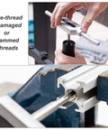 Using Pro Grade M18 Hand Tap Set With 4 Straight Flutes In H2 Alloy Tool Steel for re-threading metal component on a vice