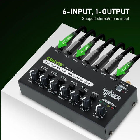 Six Channel Mini Audio Mixer For Live Gigs And Home Studios With Ultra Low Noise And Independent Microphone Control One Quarter Inch TRS Input And Output