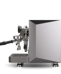 Giotto Fast V Espresso Machine Vibratory Pump Delivers Pro Level Shots That Hit Different Thanks to Insulated Heat Exchanger and PID Temp Control in Sleek Chrome Finish, side view.