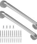 Heavy Duty Metal Stair Handrail Built Like A Tank For Wall Mounted Safety Grab Bar And Step Support No Sweat Install Up to 300 Pound Rust Resistant Powder Coat Finish with installation screws.