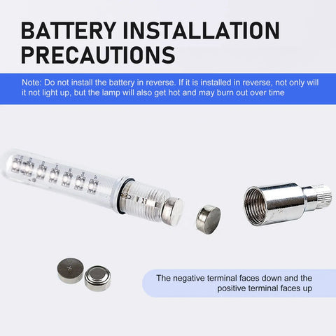 Battery installation for Two Pack LED Bike Wheel Lights Waterproof Spoke Lights With Neon Flashing Patterns Valve Stem Lamps