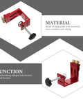 Pro Level Pocket Hole Drill Guide Jig For Woodworking Featuring Quick Release Clamps and Precision 15 Degree Angle Locator close-up of durable red metal drill guide