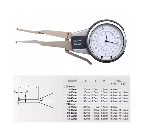 XEODUPEAS 5-15mm 10-20mm Internal Caliper Dial Gauge 20-30mm 30-40 40-50mm 0.01mm Digital Inside Thickness with measurement chart