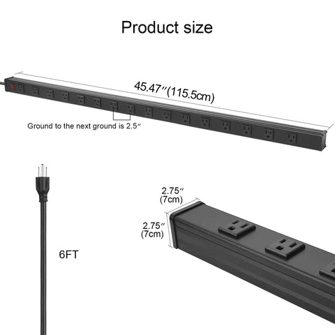 Beefy Heavy Duty Metal Power Strip With Big Outlet Spacing For Garage And Workshop 16 Outlet Industrial Power Strip Extension Cord 6 Ft Black