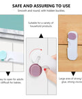 Three Pack Kid Safe Cabinet And Drawer Safety Locks Made From ABS Material with smooth round design in kitchen setting.