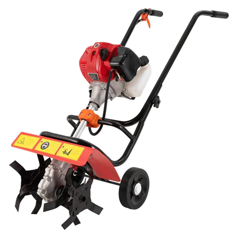 52CC Gas Powered Tiller Cultivator For Lawn And Garden with air-cooled single cylinder engine, red and black design