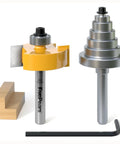 Rabbet Router Bit Set With 1/4 Inch Shank And 6 Bearings, Interchangeable Depths From 1/8 To 1/2 Inch, shown with components and wrench