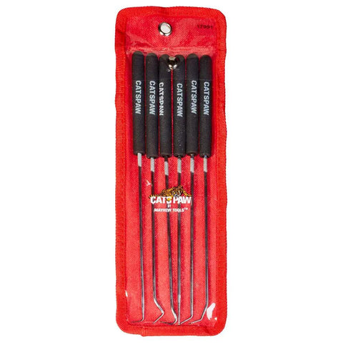 9-3/4 Inch Hook And Pick Set, 6-Piece Black Hand Tools in red pouch for gaskets and seals removal