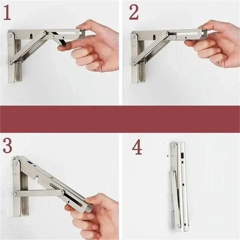 Beefy Triangle Folding Shelf Brackets Set For Wall Mounts, Adjustable Metal Shelf Supports, folding mechanism in action