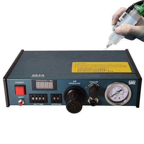 Semi Auto Adhesive Dispenser With Precise 0.01ml Drip Timing, Solenoid Controlled Glue Machine For Electronics, Automotive And Medical Assembly, Durable Aluminum Alloy Body, High Reliability front view