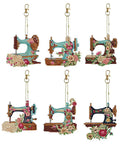 Six Piece DIY 5D Sewing Machine Diamond Painting Keychain Kit Set Double Sided Special Shape Dope Accessory For Backpack