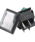 DPST Rocker Switch With Waterproof Cover, On Off 4 Pin, Green LED, Beefy Snap In Power Switch For Cars, Boats, And Home Gear, Weather Ready, UL Recognized VDE Certified, 2 Pack black rocker switch with clear waterproof cover and 4 pins