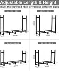 Diagram showing adjustable sizes of Beefy Heavy Duty Firewood Rack Eight Foot Outdoor Storage Stand For Indoor Fireplace Wood Holder