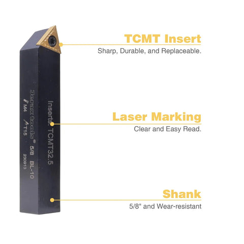 5/8 Inch Indexable Turning Tool Set With TCMT Carbide Inserts showing laser marking and replaceable insert detail