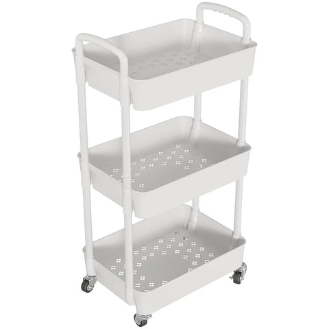 Three Tier Rolling Cart With Wheels For Kitchen Bathroom Laundry Storage, All Purpose Utility Organizer On Wheels, Mobile Shelving Unit