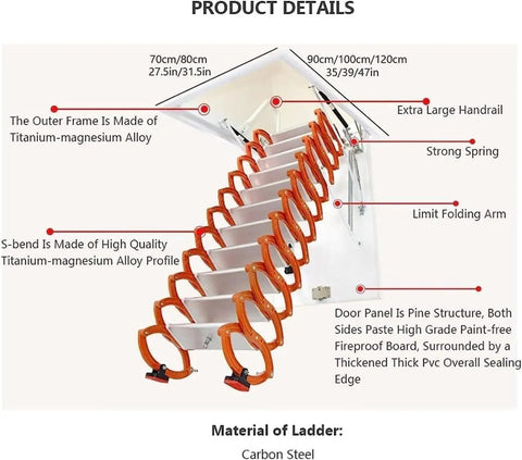 Top Shelf Electric Attic Ladder With Plug And Play Remote Control Heavy Duty Telescopic Pull Down Ceiling Stairs For Dead Simple Loft Access Tough Titanium Magnesium Build product details showing frame and design features.