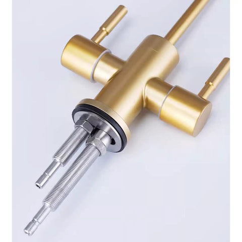 YHdtUO Filter Brushed Gold Water Purifier Double Outlet Single Cooling Stainless Steel Kitchen Faucet with dual outlets.