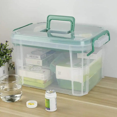 First Aid Kit Container Clear Organizer Box For Medicine Storage In Car Home And Office With Lift Out Tray