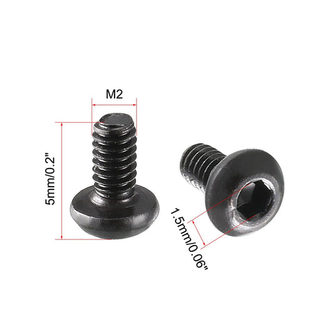 Premium M2x4mm Button Head Hex Socket Screws Black 100 Piece Set High Strength Grade 10.9 Alloy Steel Metric Bolts For CNC Machining Automotive Builds, showing two screws with measurements.