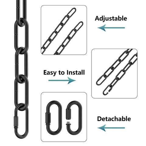 Six Foot Industrial Black Light Fixture Chain for Pendant Chandeliers with adjustable detachable links