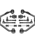 10 Piece Front Upper Control Arm Ball Joint Kit For 2WD Ford F150 Expedition 1997 To 2002 F250 1997 To 1999 Lincoln Navigator 1998 To 2002 Blackwood Includes Front Upper Arms Ball Joints Front Lower Ball Joints And Stabilizer Links, black steel suspension parts laid out