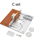 Rock Solid Aluminum Router Table Insert Plate With Precision Miter Gauge Guide Set Drop In Ready Table Saw Flip Top Mount showing top view with accessories.