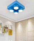 Modern Kid Friendly Kids Room Flush Mount Ceiling Light Fixture Made Of Acrylic With Colorful Block Toy Shape In Square Blue Design
